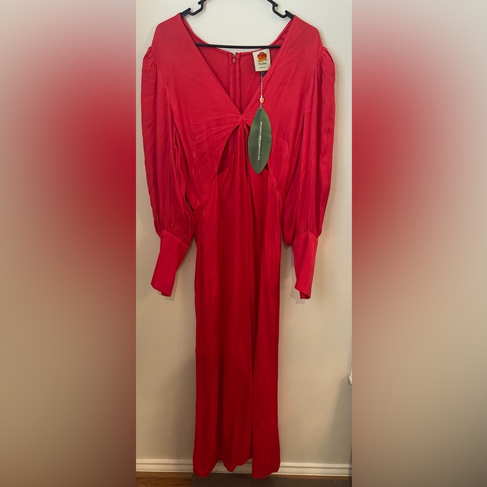 FARM Rio Red Cutout Front Bishop Sleeve Dress - Picture 3 of 10